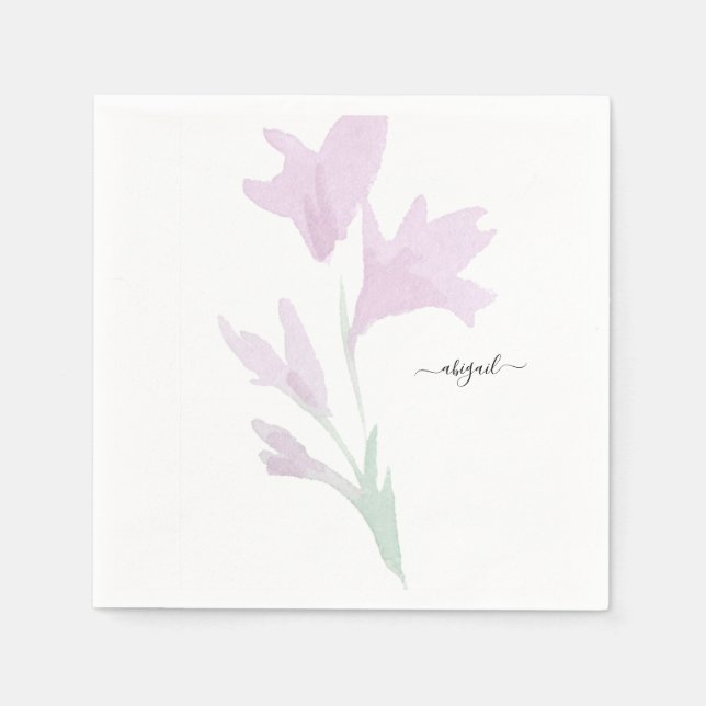 Pink Wildflower Stem Custom Name  Napkins (Front)