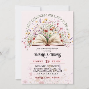 Pink Wildflower Storybook New Chapter Baby Shower Invitation