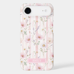 Pink Wildflower Striped Monogrammed iPhone 17 Air Case