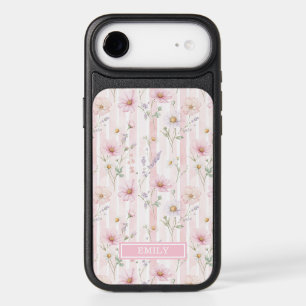 Pink Wildflower Striped Monogrammed iPhone 17 Air Case