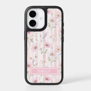Pink Wildflower Striped Monogrammed iPhone 17 Case