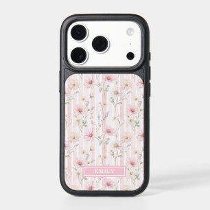 Pink Wildflower Striped Monogrammed iPhone 17 Pro Case