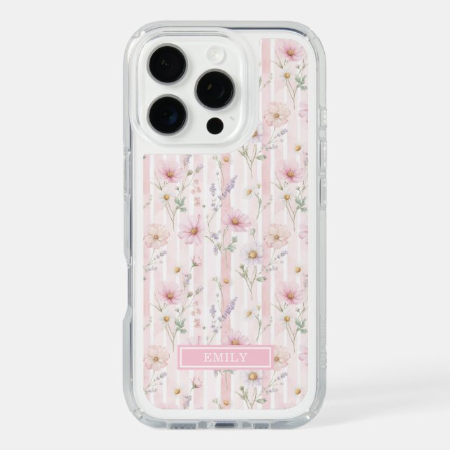 Pink Wildflower Striped Monogrammed Speck iPhone Case (Front)