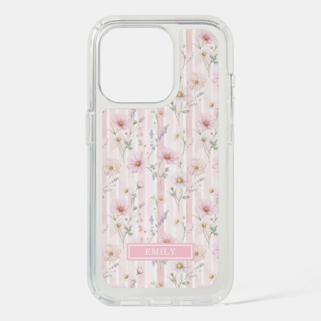 Pink Wildflower Striped Monogrammed Speck iPhone Case (Front)