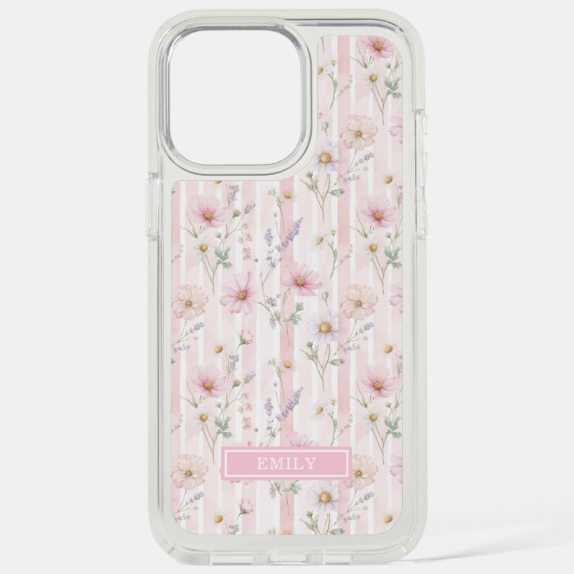 Pink Wildflower Striped Monogrammed Speck iPhone Case (Front)