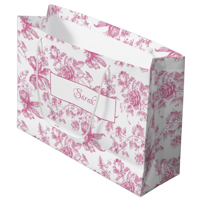 Pink Wildflower Tea Bridal Shower Large Gift Bag (Front Angled)