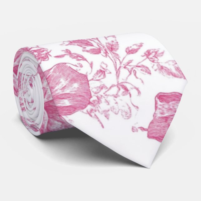 Pink Wildflower Tea Bridal Shower Neck Tie (Rolled)