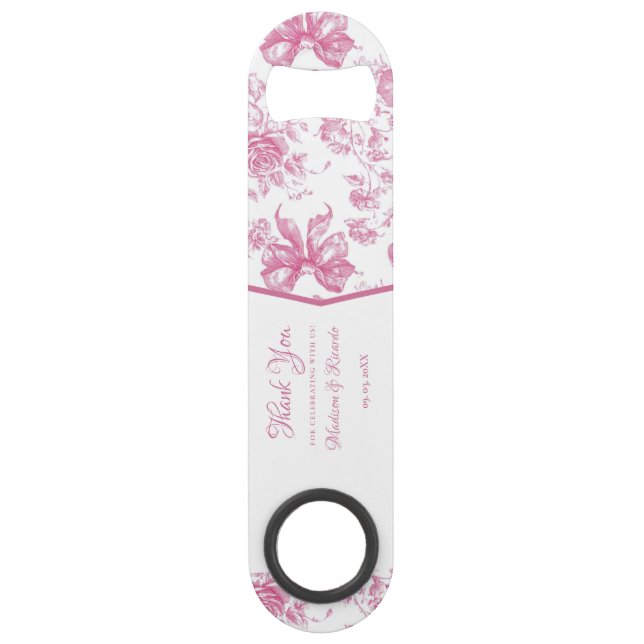 Pink Wildflower Tea Bridal Shower Thank you Bar Key (Front)