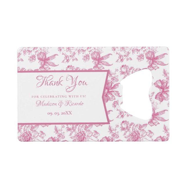 Pink Wildflower Tea Bridal Shower Thank you Credit Card Bottle Opener (Front (Horizontal))