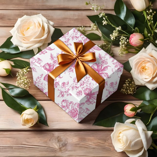 Pink Wildflower Tea Bridal Shower Wrapping Paper (Creator Uploaded)