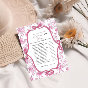 Pink Wildflower Tea bride & Groom Trivia Game Card