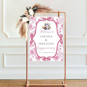 Pink Wildflower Tea Engagement Party Welcome sign