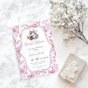 Pink Wildflower Tea Party Bridal Shower Invitation