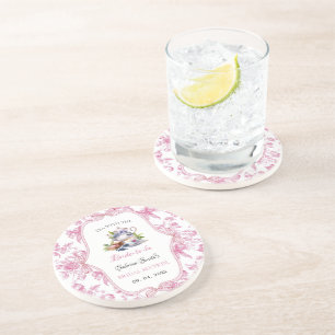 Pink Wildflower Tea Party Bridal Shower Invitation Coaster