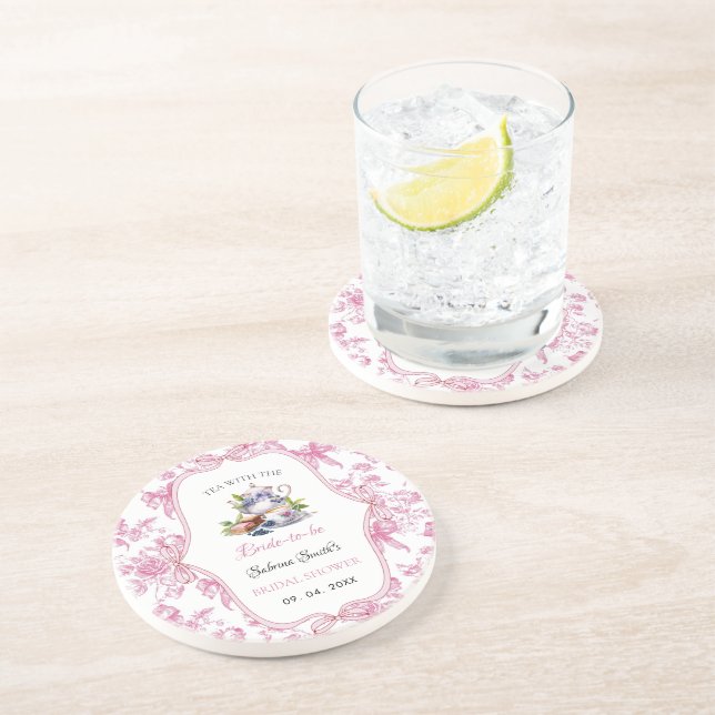 Pink Wildflower Tea Party Bridal Shower Invitation Coaster (Side)