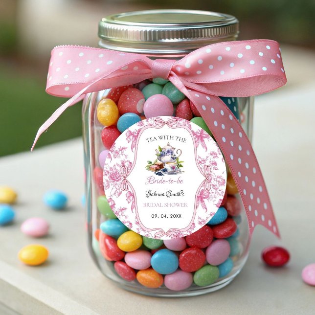 Pink Wildflower Tea Party Bridal Shower Party Classic Round Sticker (Creator Uploaded)