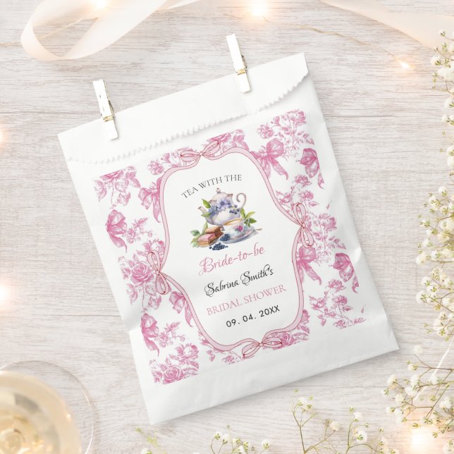 Pink Wildflower Tea Party Bridal Shower party Favor Bag (Clipped)