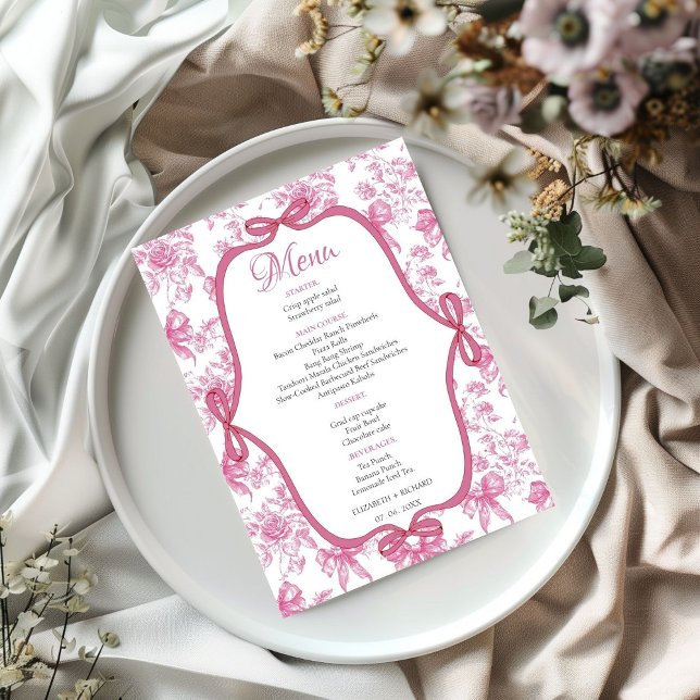 Pink Wildflower Tea Party Bridal Shower party Menu (Creator Uploaded)