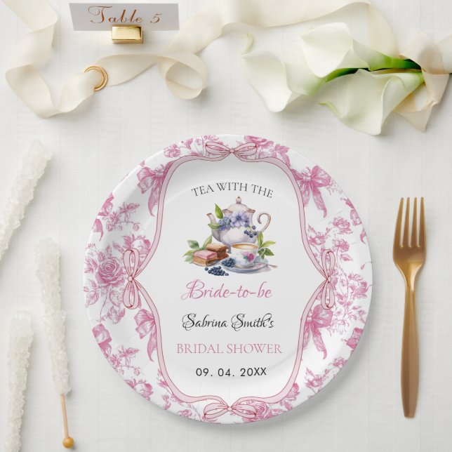 Pink Wildflower Tea Party Bridal Shower party Paper Plates (Wedding)
