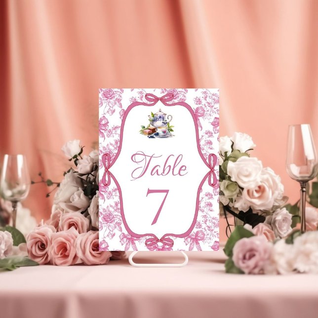 Pink Wildflower Tea Party Bridal Shower party Table Number (Creator Uploaded)