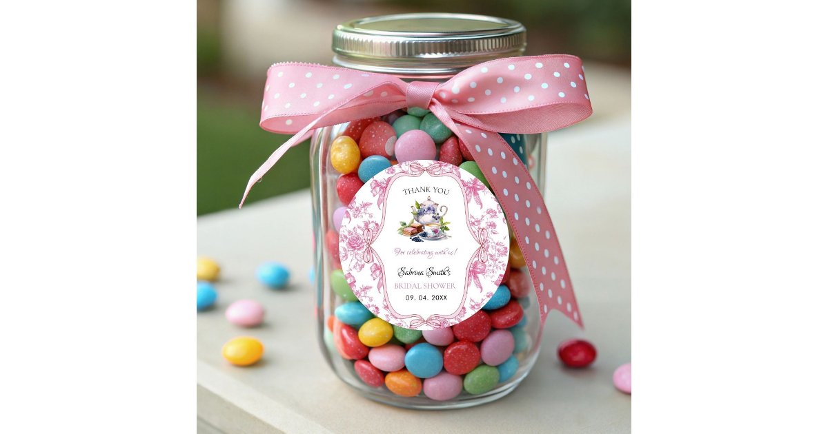 Pink Wildflower Tea Party Bridal Shower Thank You Classic Round Sticker ...