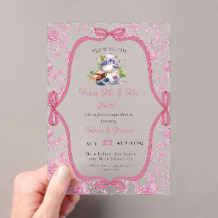 Pink Wildflower Tea Party Couple Shower Acrylic Invitations