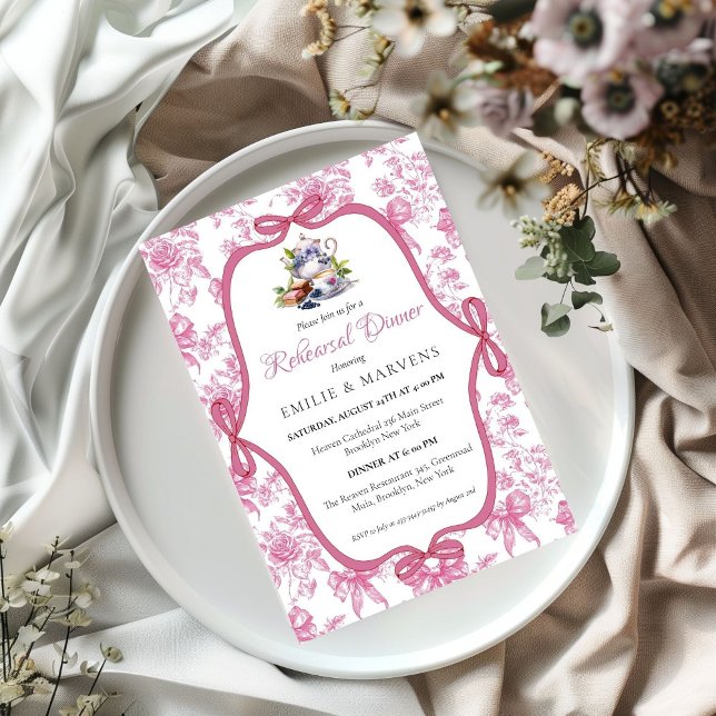  Pink Wildflower Tea Party Rehearsal Dinner Invitation (Creator Uploaded)