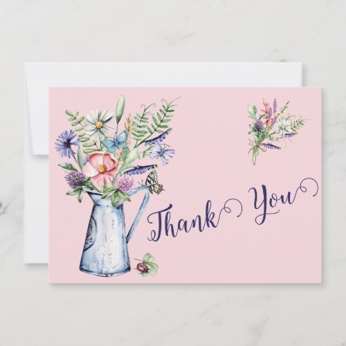 Pink Wildflower Thank You Card