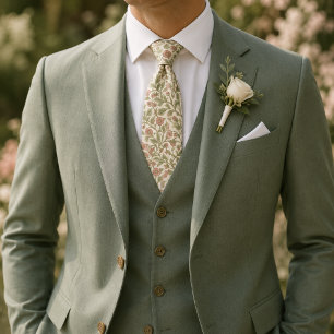 Pink Wildflower Vine Pattern Neck Tie