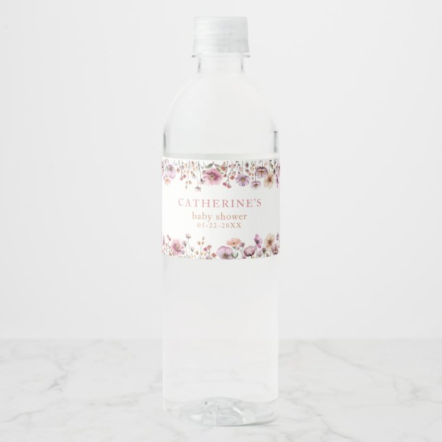 Pink Wildflower Watercolor Baby Shower Labels – Du (Front)
