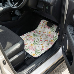 Pink Wildflower Watercolor Car Floor Mat