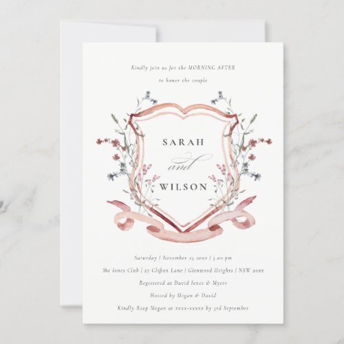 Pink Wildflower Watercolor Crest Morning After Invitation