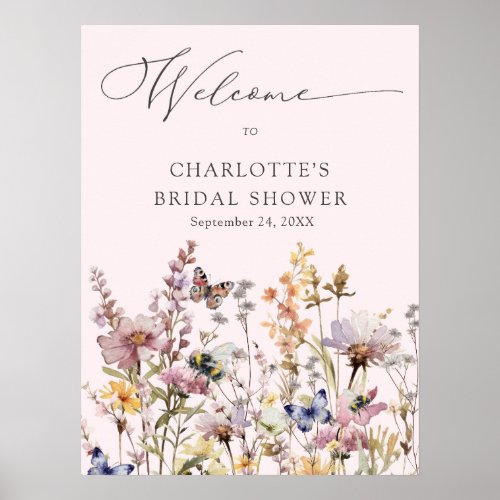 Pink Wildflower Watercolor Floral Bridal Shower Poster