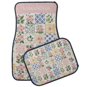 Pink Wildflower Watercolor Floral Name Car Floor Mat
