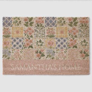 Pink Wildflower Watercolor Floral Name Fiber Doormat