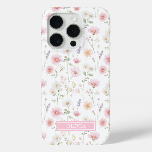 Pink Wildflower Watercolor Monogrammed Case-Mate iPhone Case (Back)