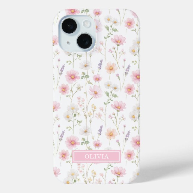 Pink Wildflower Watercolor Monogrammed Case-Mate iPhone Case (Back)