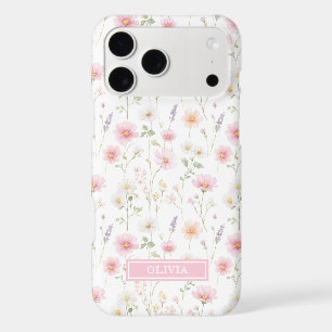 Pink Wildflower Watercolor Monogrammed iPhone 17 Pro Max Case