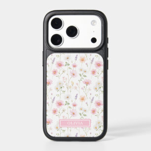 Pink Wildflower Watercolor Monogrammed iPhone 17 Pro Case