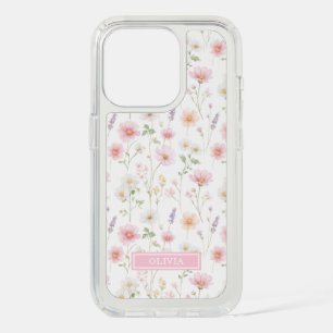 Pink Wildflower Watercolor Monogrammed iPhone 15 Pro Case