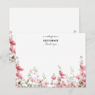 Pink Wildflower Watercolor Stationery Thank You Note Card