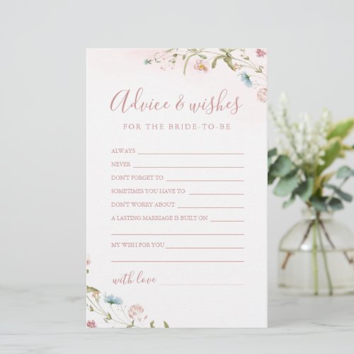 Pink Wildflower wedding advice  wishes card