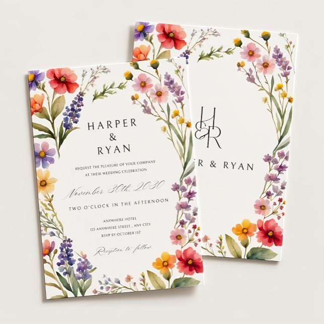 Pink Wildflower Wedding Invitation Suite,Garden We (Creator Uploaded)
