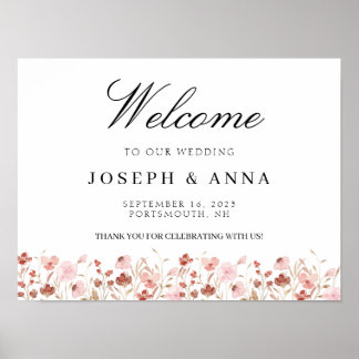 Pink Wildflower Welcome Sign 