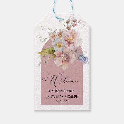 Pink Wildflower Welcome To Our Wedding Photo Favor Gift Tags