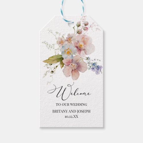 Pink Wildflower Welcome To Our Wedding Photo Favor Gift Tags