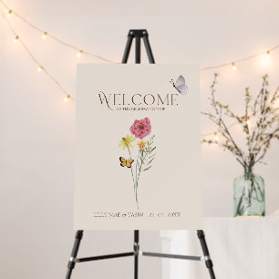 Pink Wildflower Whimsical Wedding Welcome Sign