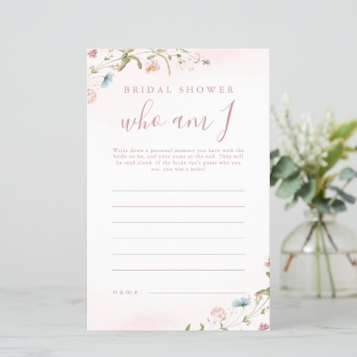 Pink Wildflower who am I bridal shower game