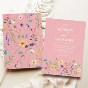 Pink Wildflower Wild Flower Floral Wedding Invitation