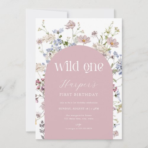 Pink Wildflower Wild One 1st Birthday Invitation